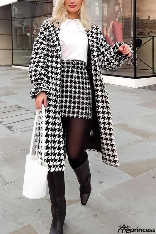 Houndstooth Lapel Woolen Coat