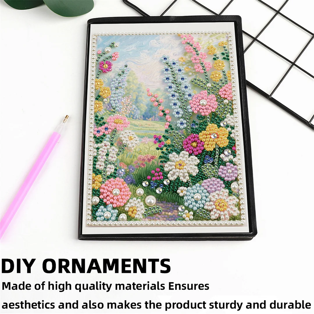Summer Forest Partial Pearl DIY 50 Pages A5 Diamond Painting Notebook Special Shaped Diamond Art Diary Book Kits Wireless Strip 5D Crystal Art Paintings Sketchbook for Art Drawing