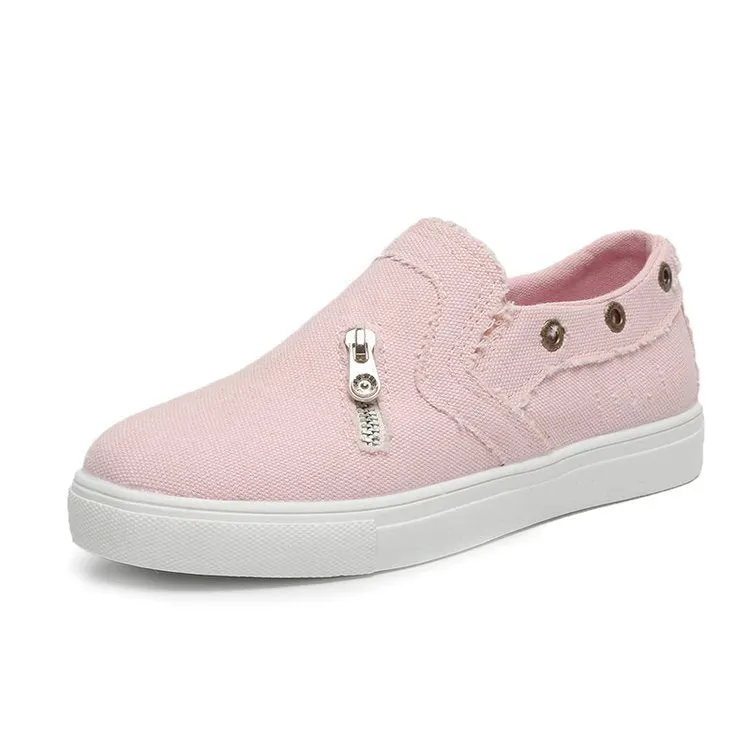 Women Canvas Shoes 2021 Fashion Casual Canvas Shoes Women Flat Shoes Women Denim Zipper Loafers Plus Szie 43 Zapatos Para Mujer
