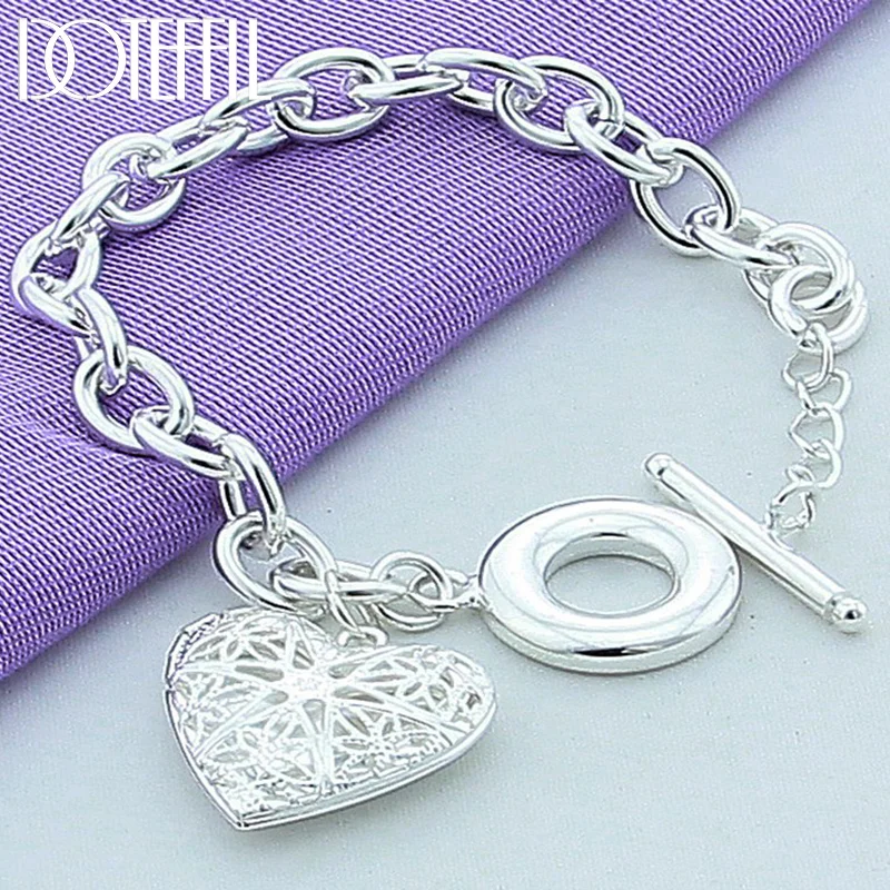 DOTEFFIL 925 Sterling Silver Heart Photo Frame Bracelet For Women Jewelry