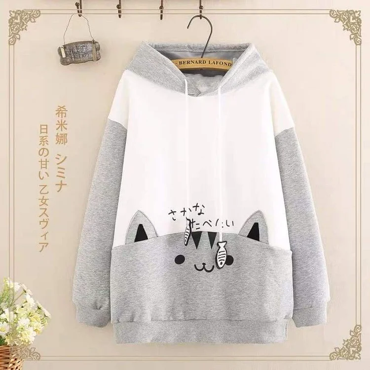 Japanese Style Cat Fish Pendant Hoodie