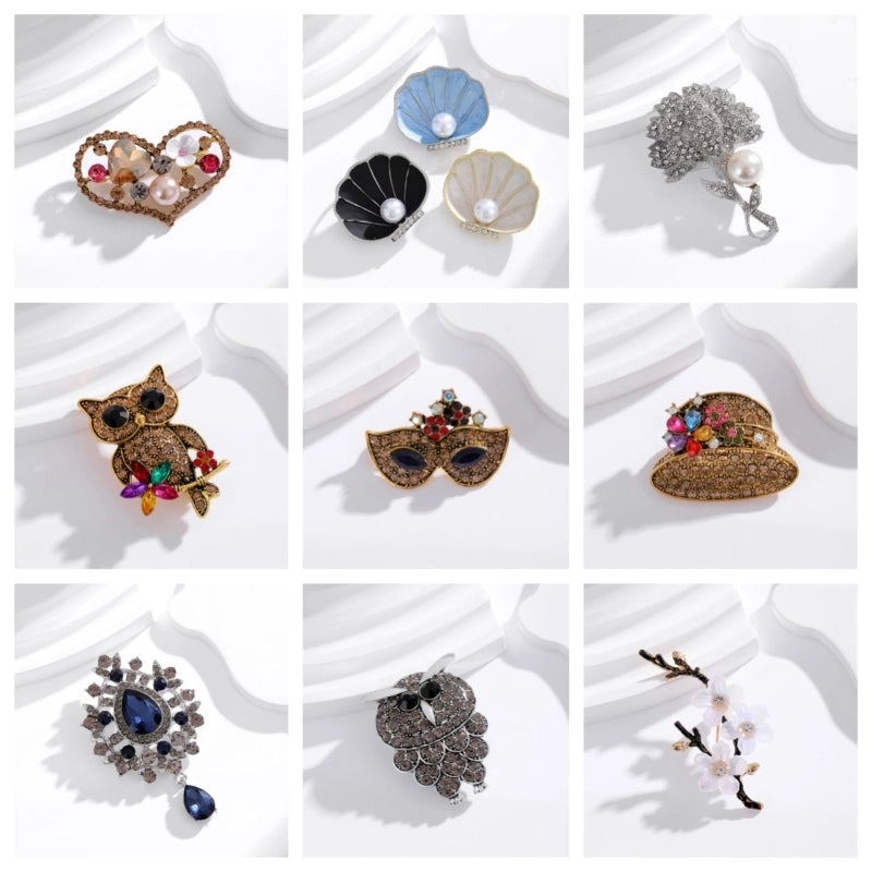 3 Pieces Elegant Retro Tree Heart Shape Mask Alloy Rhinestones Unisex Brooches