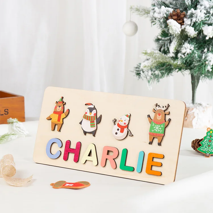 Weihnachtsthema-Personalisiertes 1 Name Weihnachten Tier Holz Puzzle Geschenk für Vorschulkinder