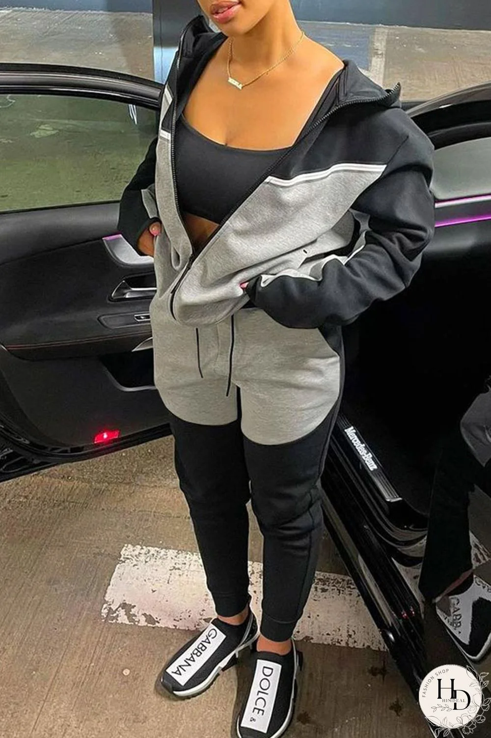 Black Red Casual Sportswear Solid Split Joint Zipper Hooded Collar Long Sleeve Two Pieces