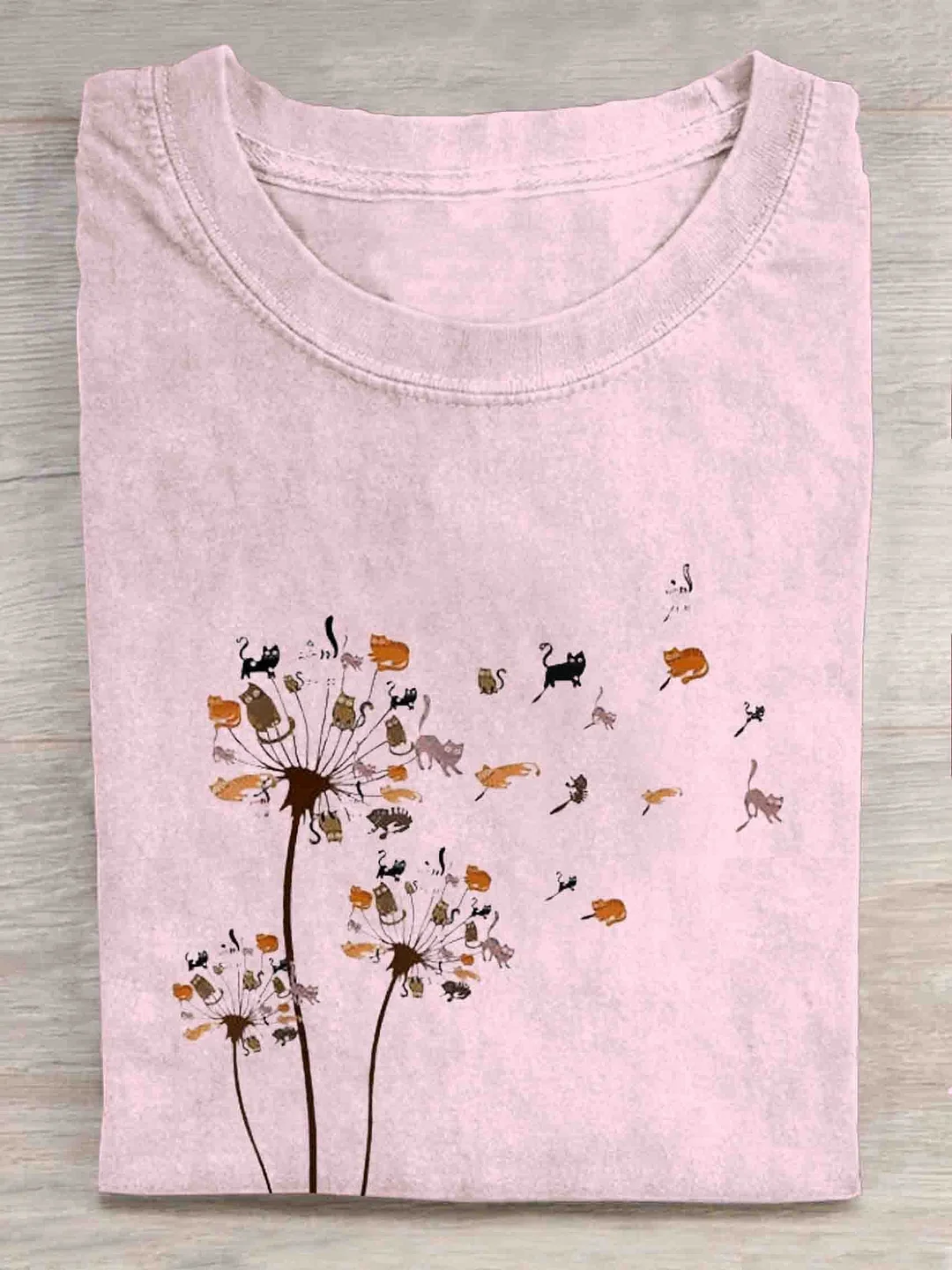 Halloween Cute Cat Flower Retro Print T-shirt