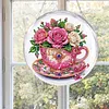 Kit d&rsquo;ornement solaire en diamant tasse &agrave; th&eacute; fleur en acrylique rond 7,87x7,87 pouces