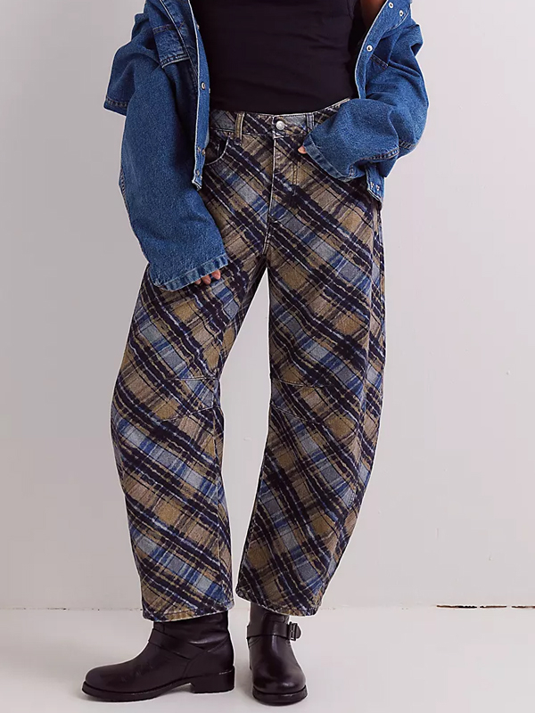 Check Print Tube Jeans hjn Shicloths