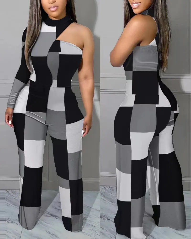 Uveng Uveng Spring And Summer New Women's Irregular Trousers Out-Shoulder Commuting Jumpsuit