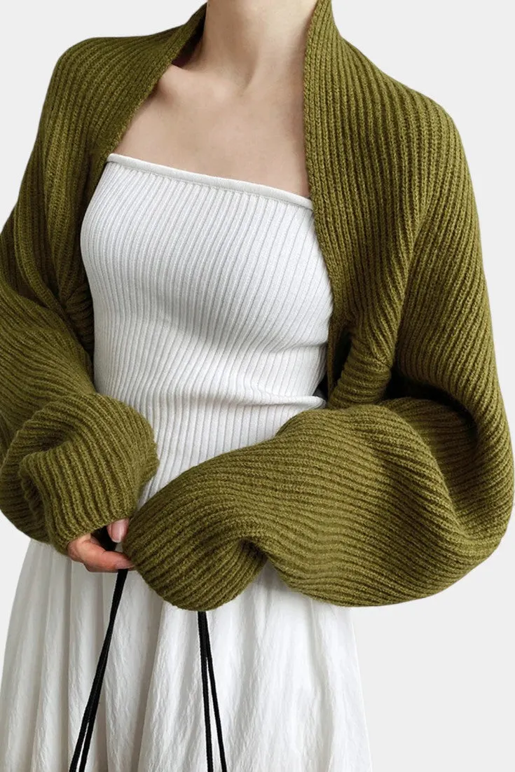 Oversized Ribbed Knit Cardigan with Open Neck