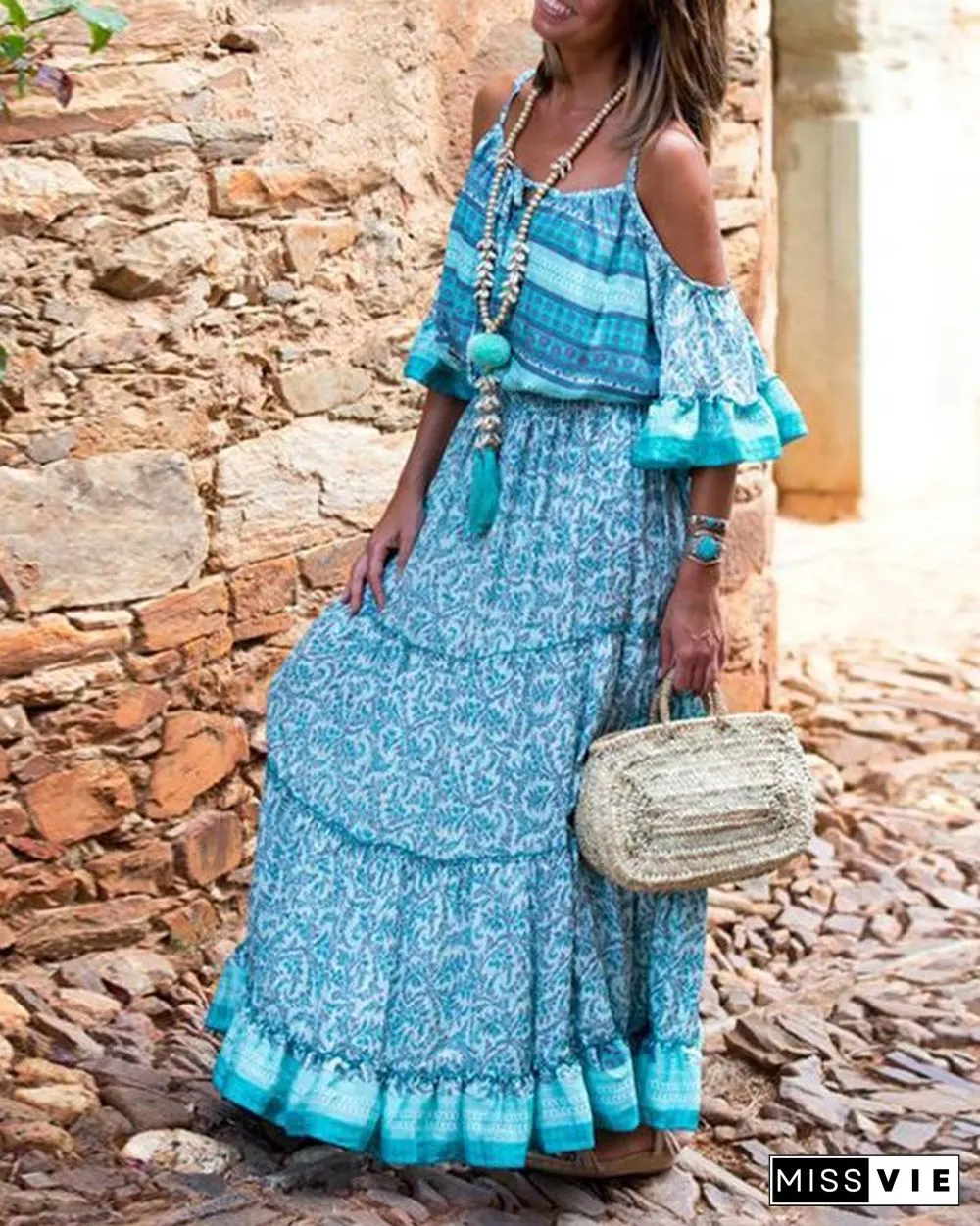 Off Shoulder Women Summer Dresses Flounce Dresses