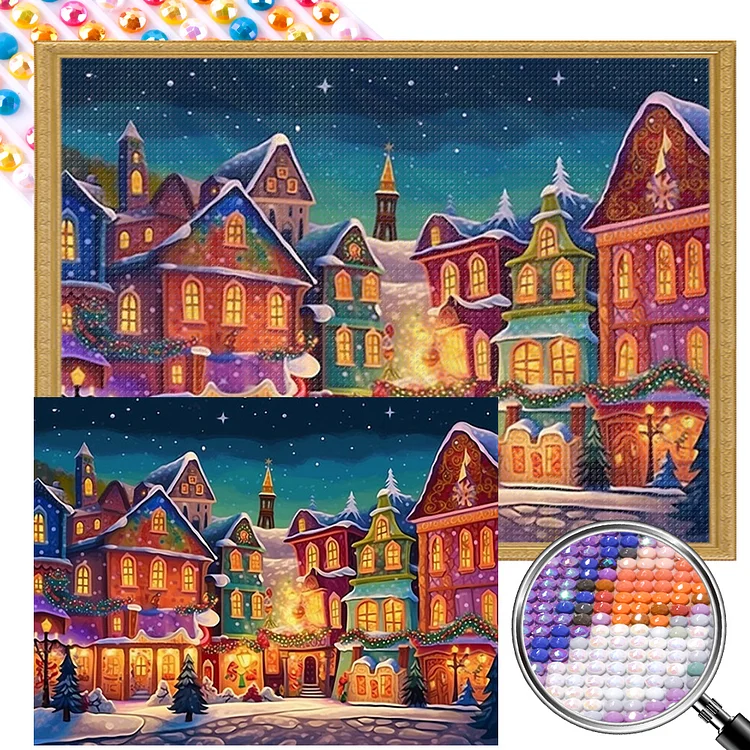 Winter Night Town 60*45CM (Canvas) Full AB Round Drill Diamond Painting gbfke