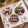 Christmas 11CT DIY Embroidery Needlepoint 25x25cm Holiday Craft Starter Set with Hoop and Scissors