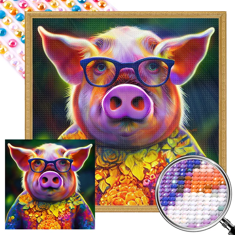 Mr. Colorful Pig 40*40CM (Canvas) AB Round Drill Diamond Painting gbfke