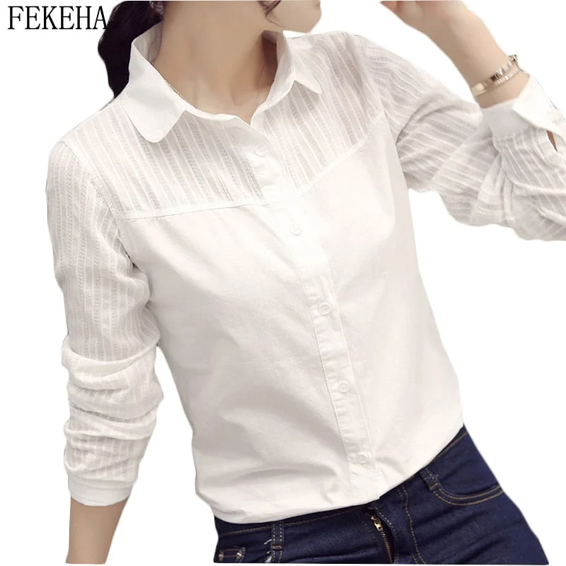 100% Cotton Shirt Women Blouses Long Sleeve Autumn Slim Casual White Office Shirt OL Blusas Feminine Lady Tops