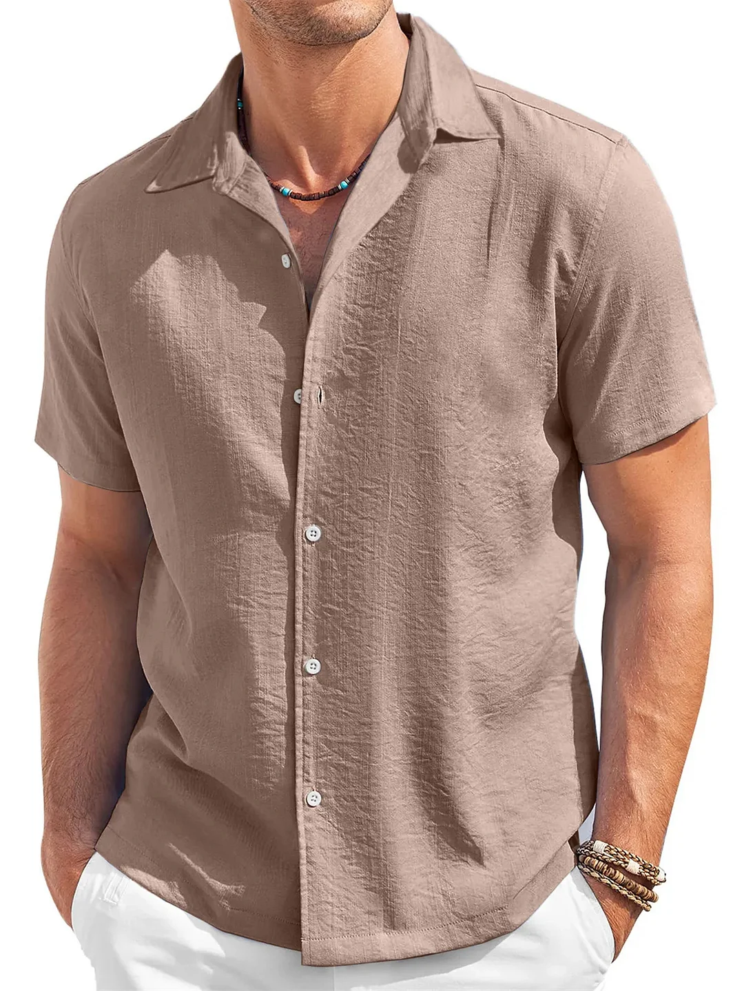 Suitmens Men's Cotton And Linen Texture Comfortable Casual Daily Short-sleeved Shirt