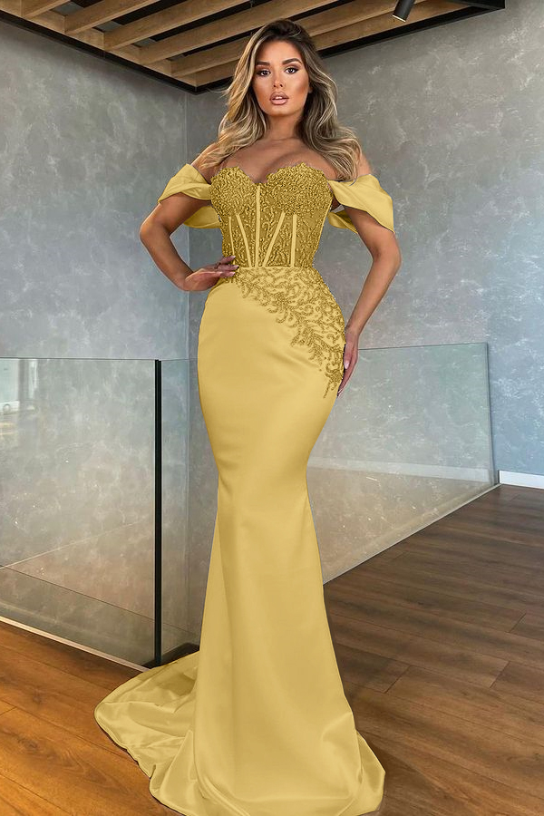 Hidais Stunning White Sweetheart Off the Shoulder Mermaid Evening Dress With Appliques