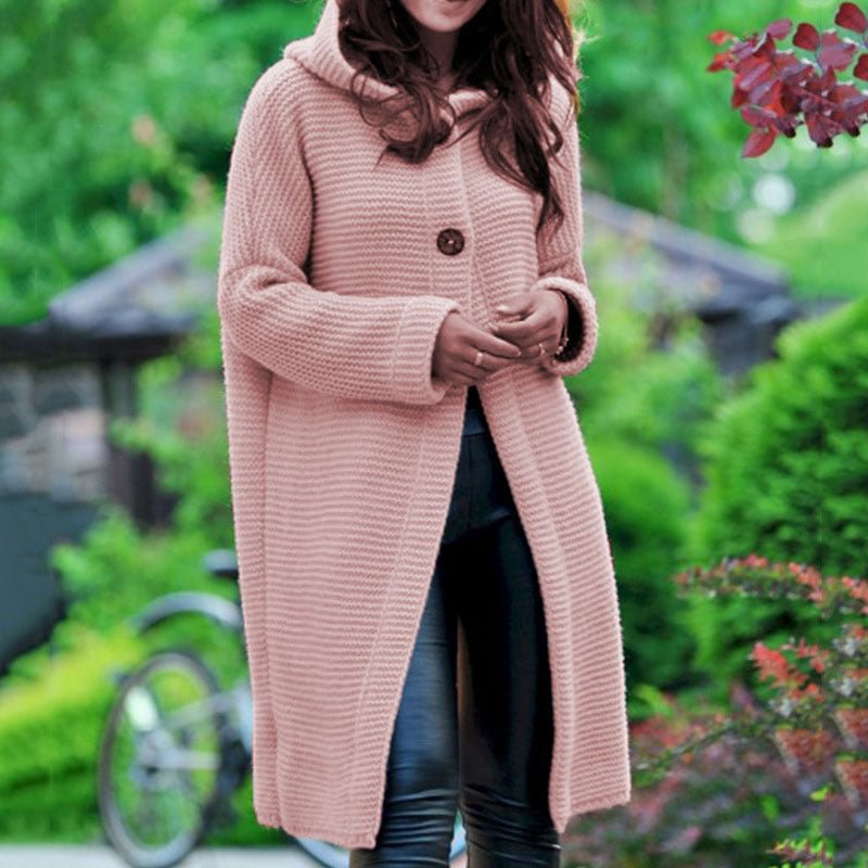 Women's Spring Clothing Mid-length Sweater Hooded Cardigan Knitwear