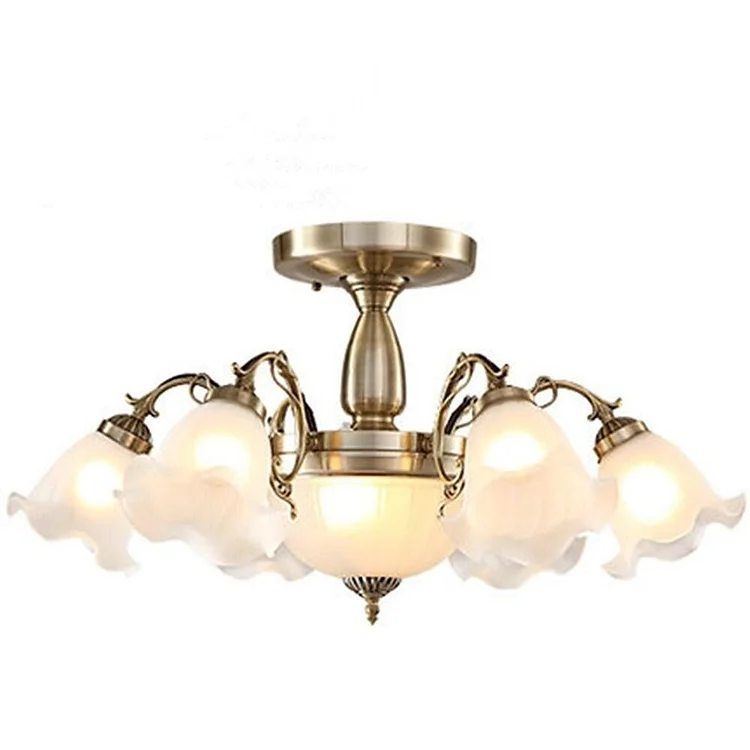 Glass Bronze Flush Mount Ceiling Light Chandeliers With 8 Warm White LED Uplight Lights - Appledas