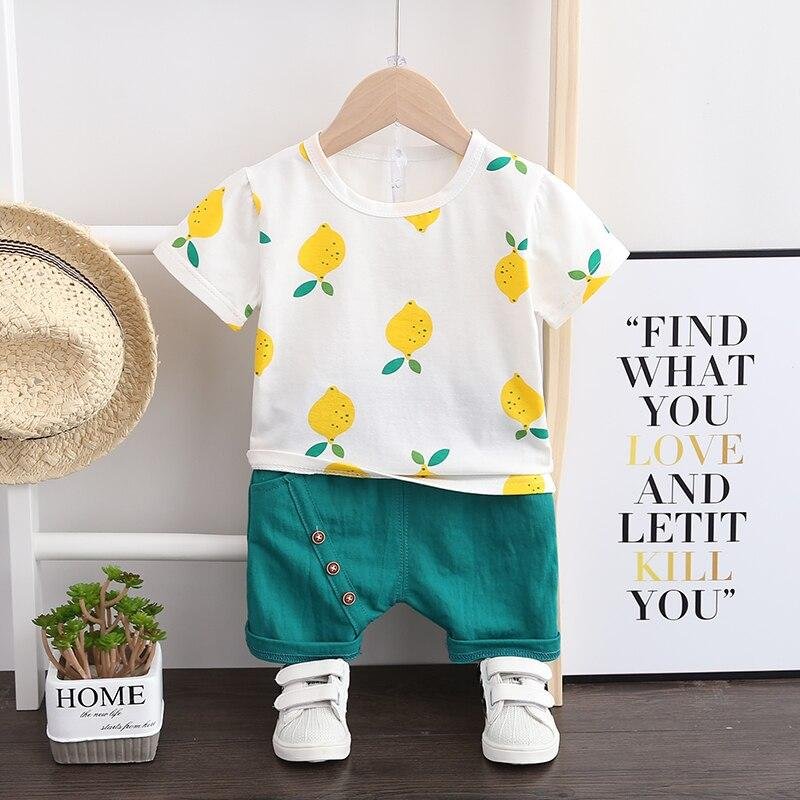 Printed Lemon Boys Girls Summer Clothes Fashion Cotton Baby Infant Sports Suit for A Boy T-Shirt + Shorts Children Clothing