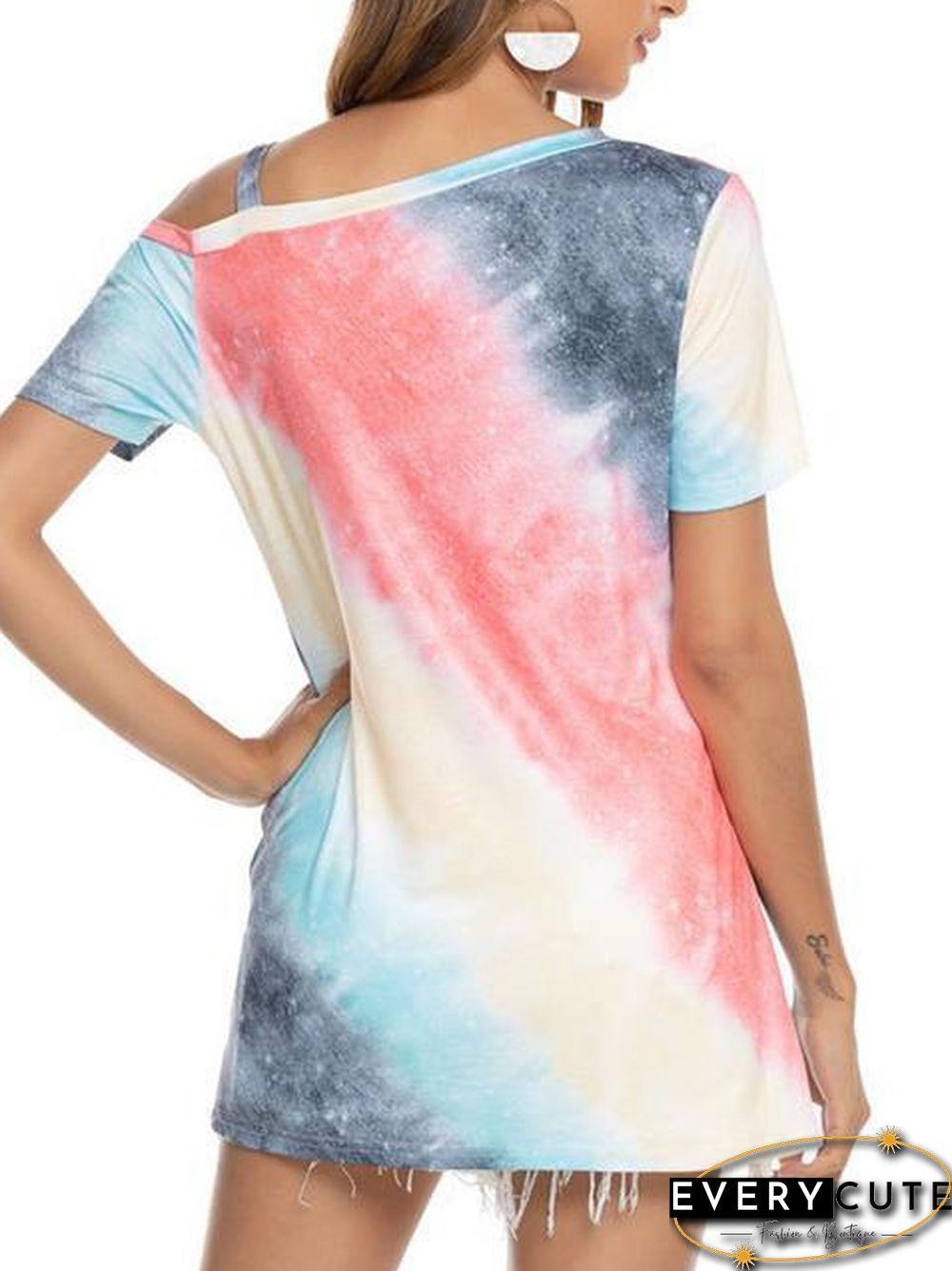 Gradient Color Cold Shoulder Twisted T-Shirt