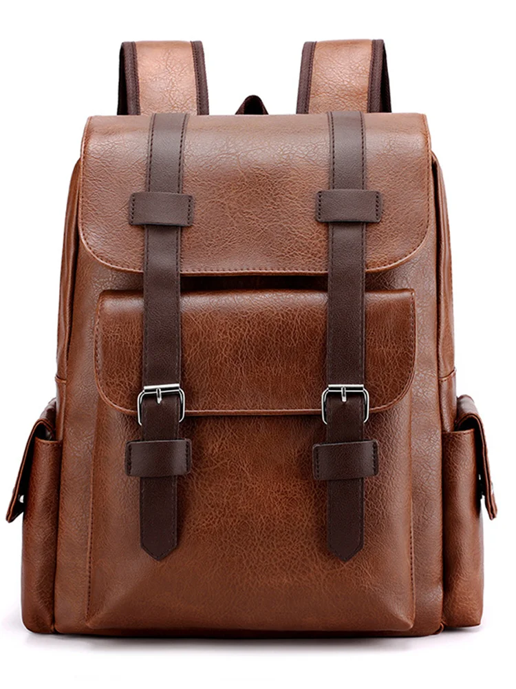 Vintage Double Buckle Utility Leather Backpack