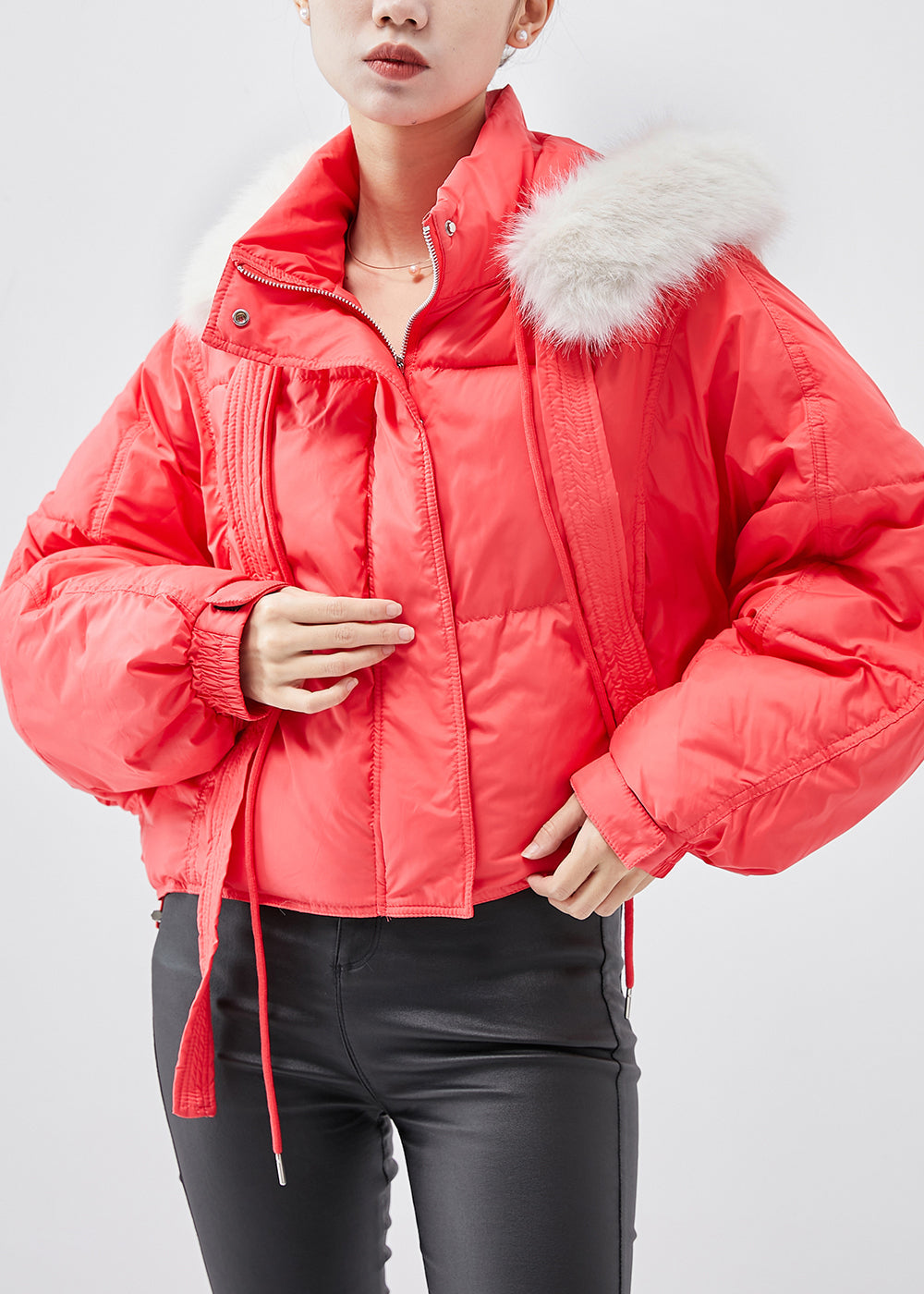 VCSHOES Red Hooded Oversized Cotton Filled Parka Jacket Winter