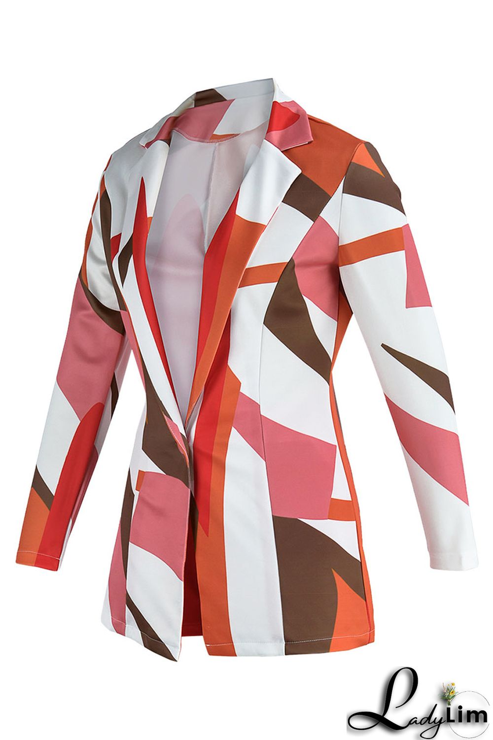 Camel Casual Print Patchwork Buttons Turn-back Collar Long Sleeve Two Pieces