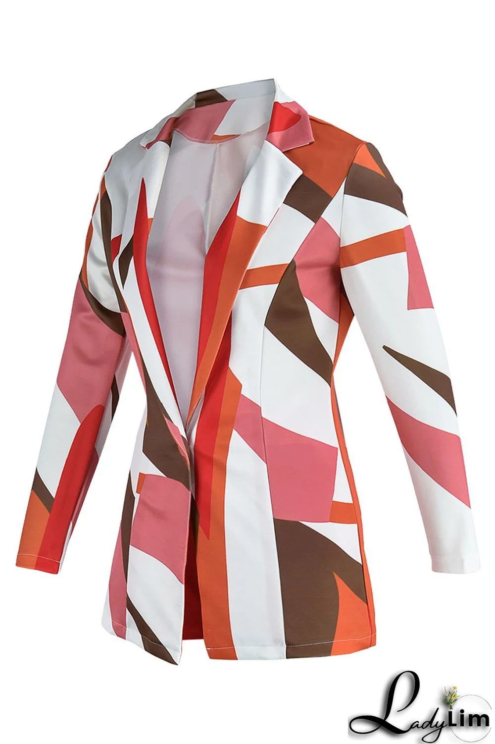 Camel Casual Print Patchwork Buttons Turn-back Collar Long Sleeve Two Pieces