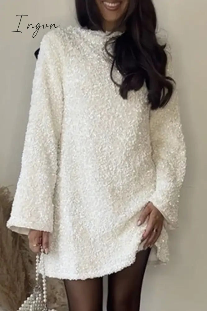 Ingvn - Sexy Party Solid Sequins With Bow O Neck Princess Dresses Milky / S Dresses/Party