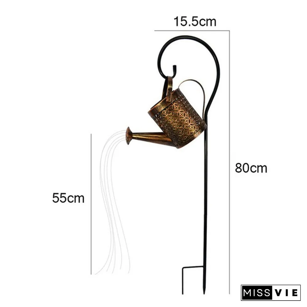Retro Solar Watering Can Sprinkles LED Light Fairy Metal Wrought Iron Hollow Out Lamp