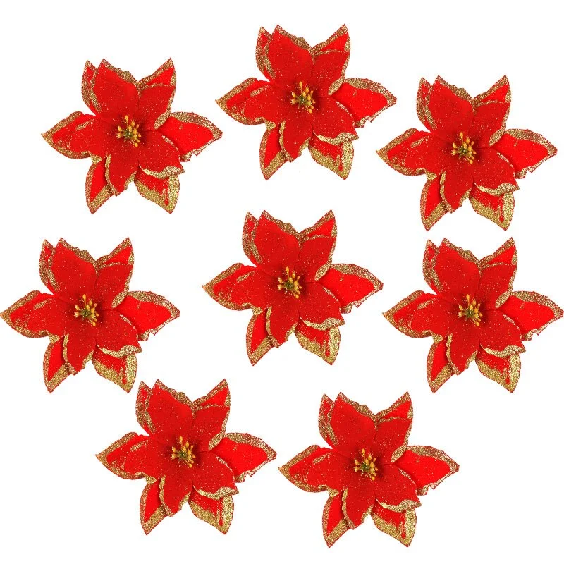 5/10Pcs 13cm Glitter Artificial Flowers For Christmas Tree Decoration DIY Christmas Ornaments Home Wedding Xmas Party Decoration
