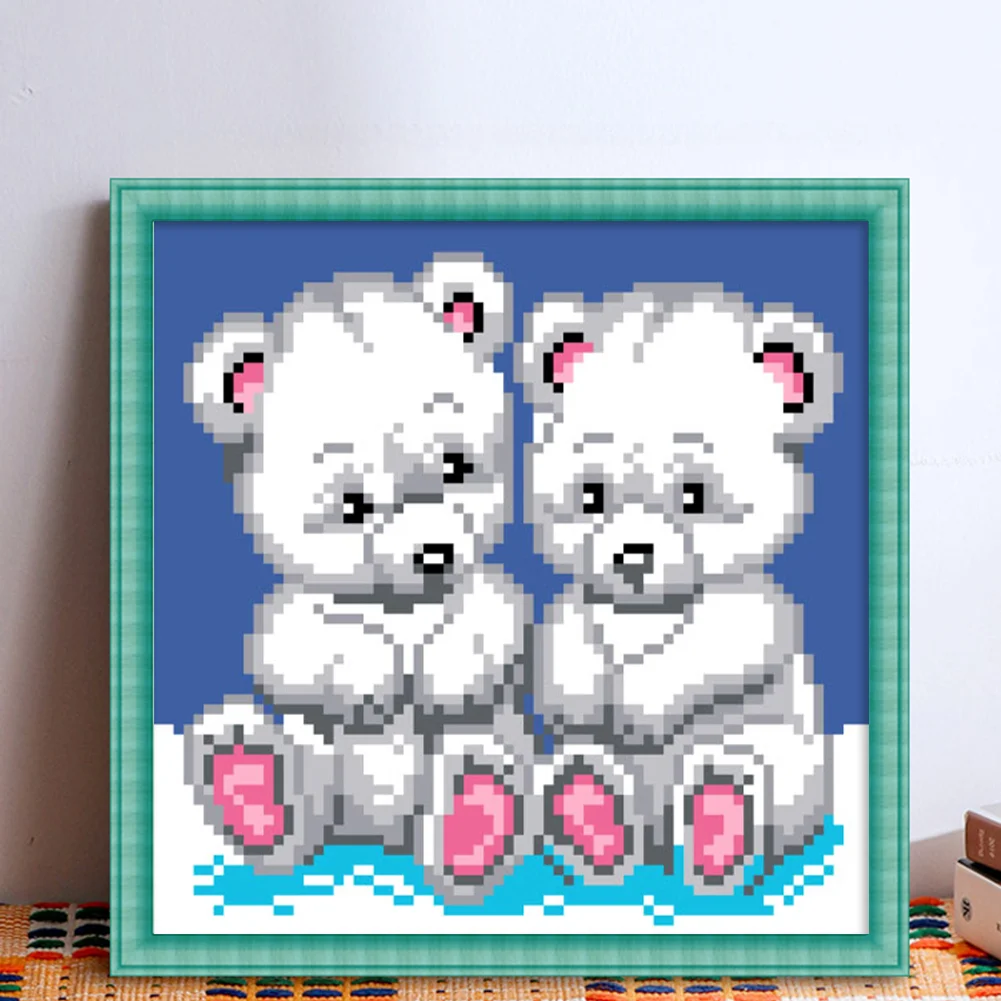 9CT Full Stamped Cross Stitch Bead Embroidery - Bears(Canvas|20*20CM)