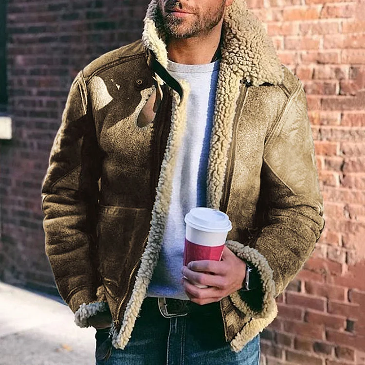BrosWear Men'S Casual Thick Leather Jacket