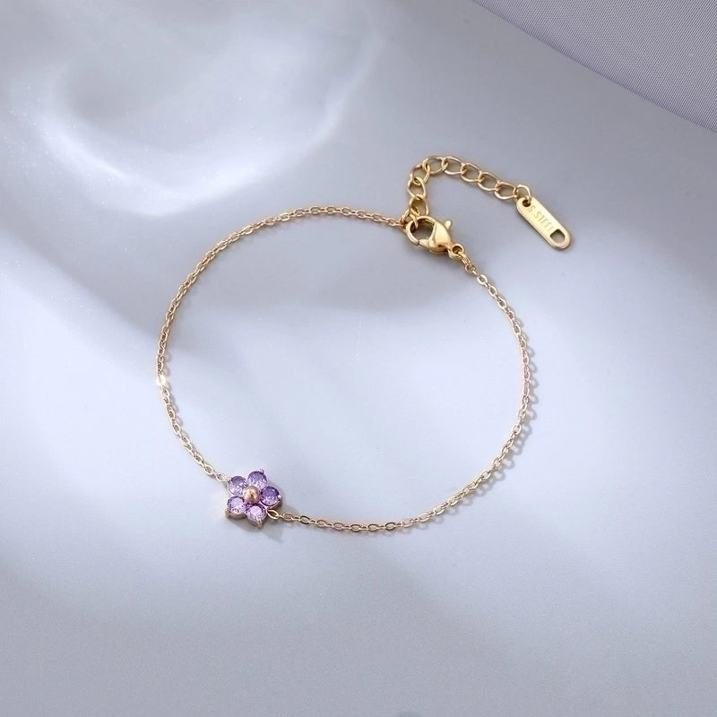 Sweet Flower 304 Stainless Steel Gold Plated Zircon Bracelets In Bulk