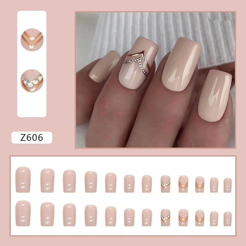 Churchf Churchf Color Contracted European Square Wear A Gold Triangle Diamond Nail Fake Nail Finished Piece