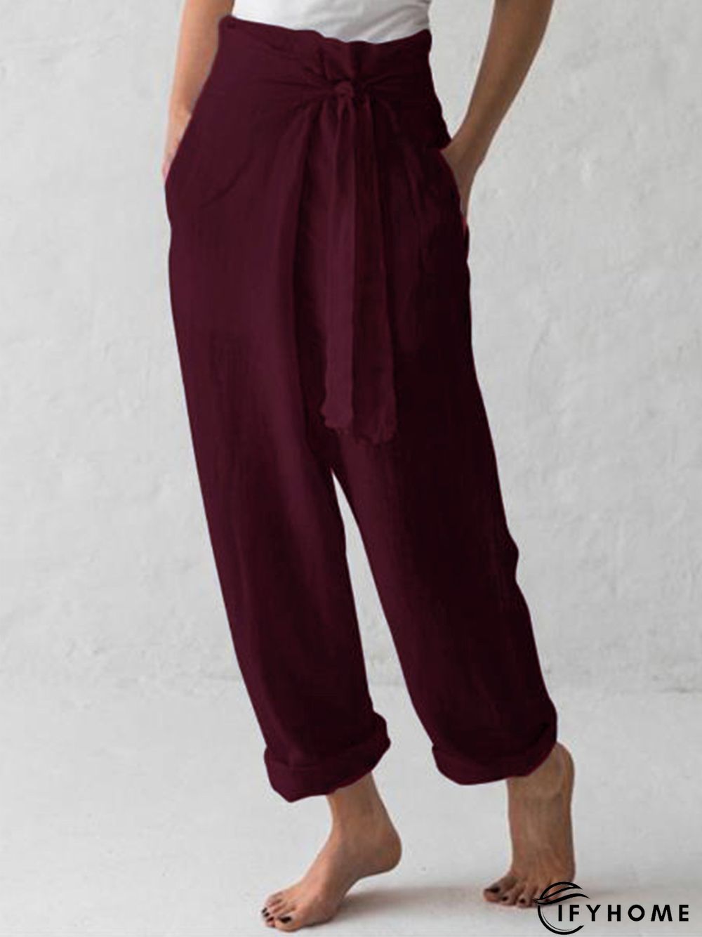Women Belted High Waist Casual Wide Leg Harem Pants | IFYHOME