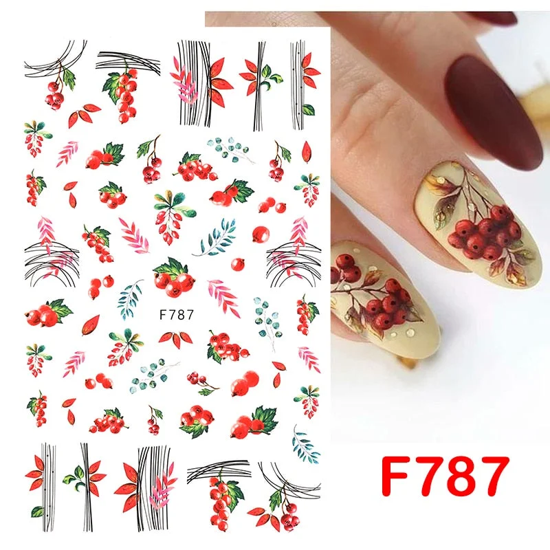 3D Charms Flowers Leaf Nail Foils Stickers Watercolor Geometry Abstract Hawthorn Decals Sliders Manicures Nail Art Decorations