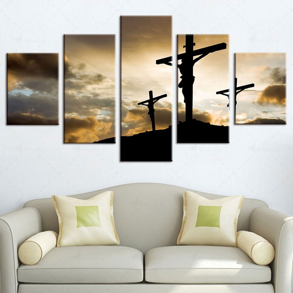 5 Panel Good Friday Jesus Cross Canvas Painting Wall Art Christian God Posters and Prints for Living Room Decoration Cuadros