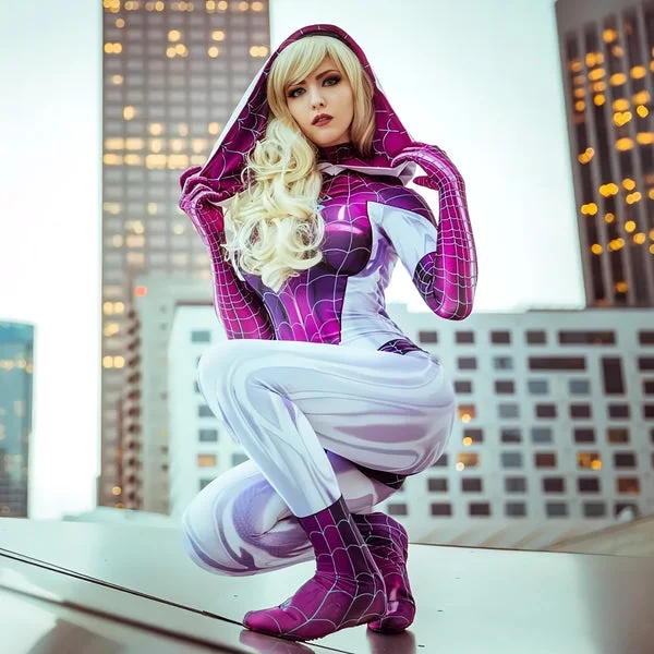 Gwen Stacy Cosplay Costume Into The Spider Verse Gwenom Spandex Fabric ...