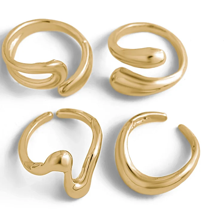 Golden minimalist ring set of four