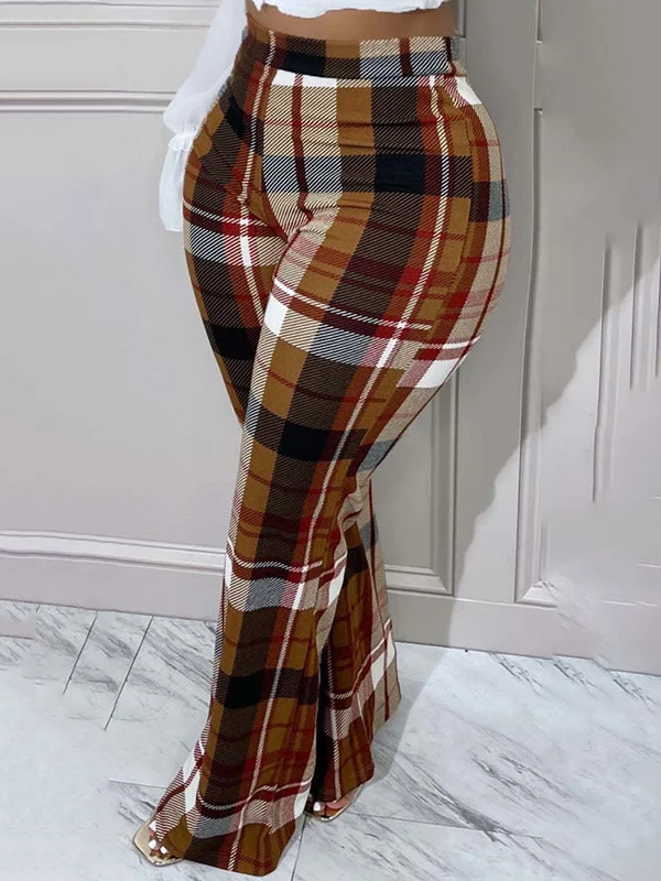 Plaid High Waisted Plus Size Trousers Pants