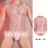 Men's Sexy Tight High Elastic Shiny Thin Transparent Jumpsuit