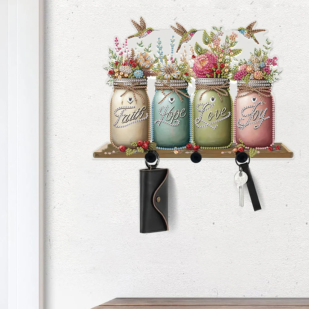 DIY Vase Bouquet Diamond Art Acrylic Hanging Hooks A Row of 3 Hooks DIY Crafts Decor