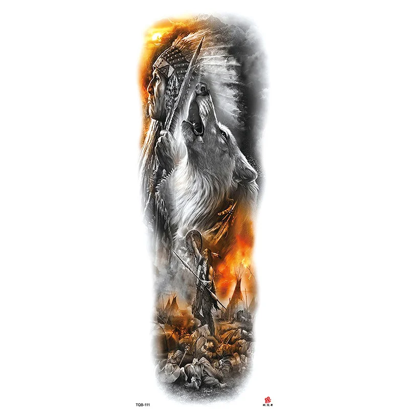 Sdrawing Arm Temporary Tattoos Sleeve for Men Women Realistic Fake Tatoo Warrior Lion Mechanical Skull Wolf Rose Tatto Sticker Totem