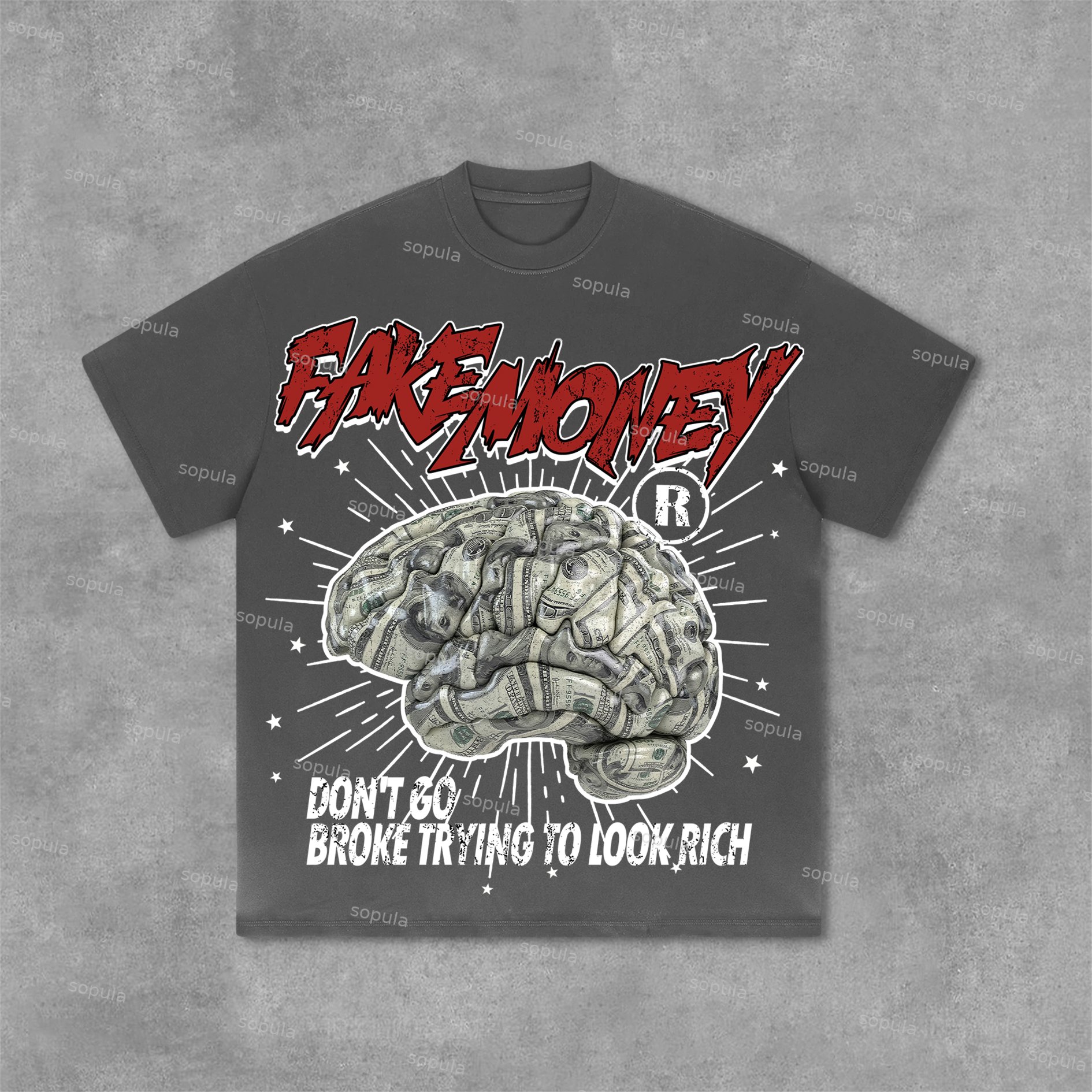 Sopula Don't Go Broke Trying To Look Rich Graphic Print Cotton T-Shirt - SOPULA