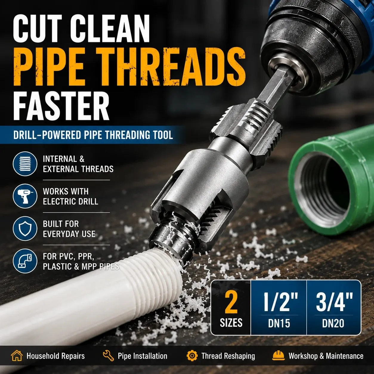 Damaged pipe thread before and after reshaping comparison