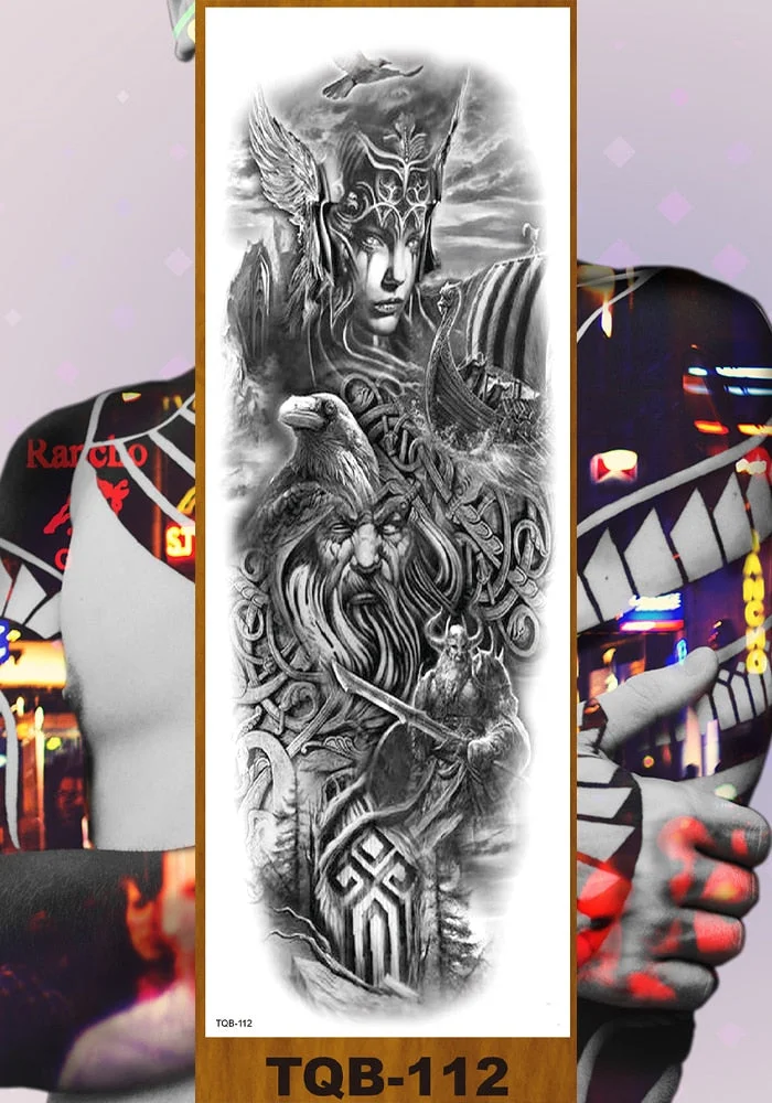 Full Flower Arm Temporary Tattoos Stickers Man Woman Girls Body Leg Fake Tatoo Buddha Bodhisattva Valkyrie Warrior Goddess DIY