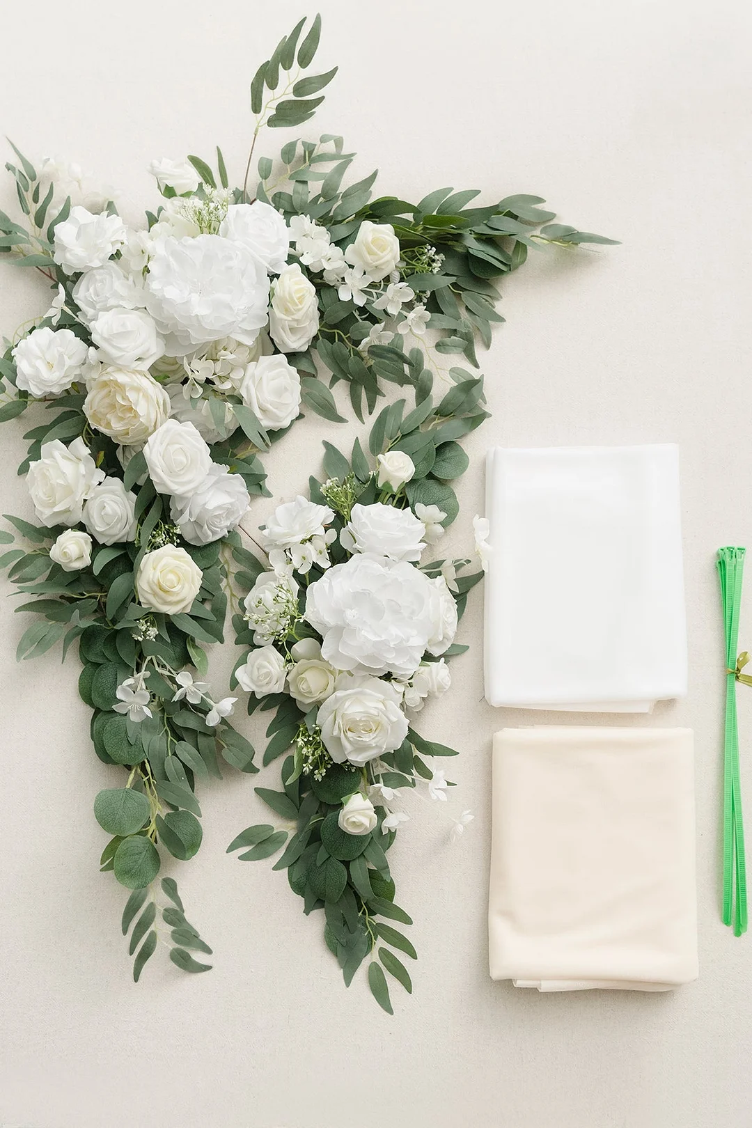 Flower Arch Decor with Drapes in White & Sage