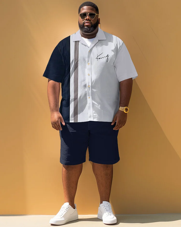 Men's Plus Size Casual Simple Striped Print Short Sleeve Shirt Shorts Suit