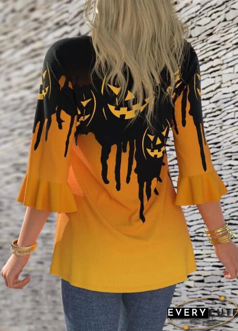 Halloween Mandarin Sleeve Pumpkin Top